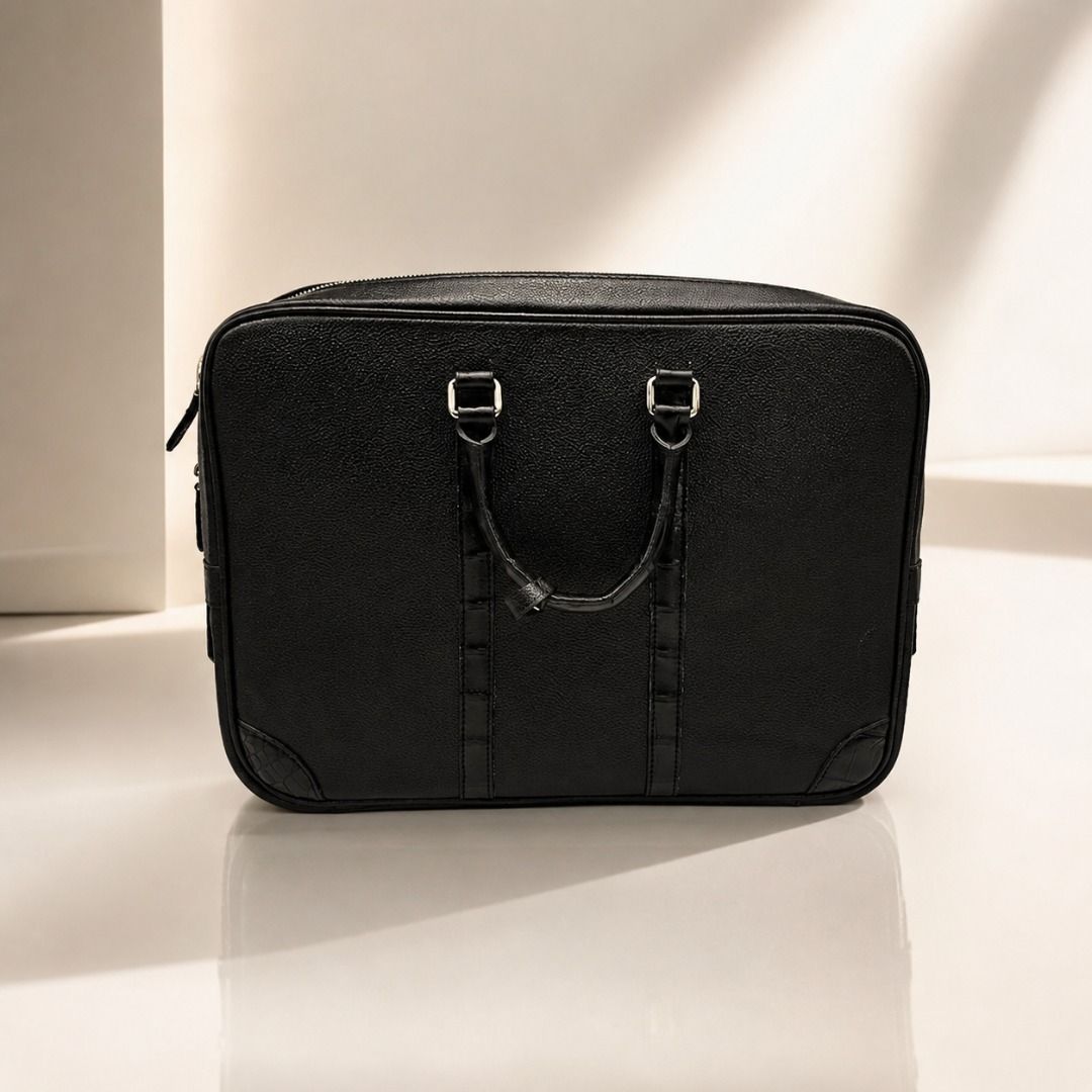 Black Genuine Calf leather Laptop Bag