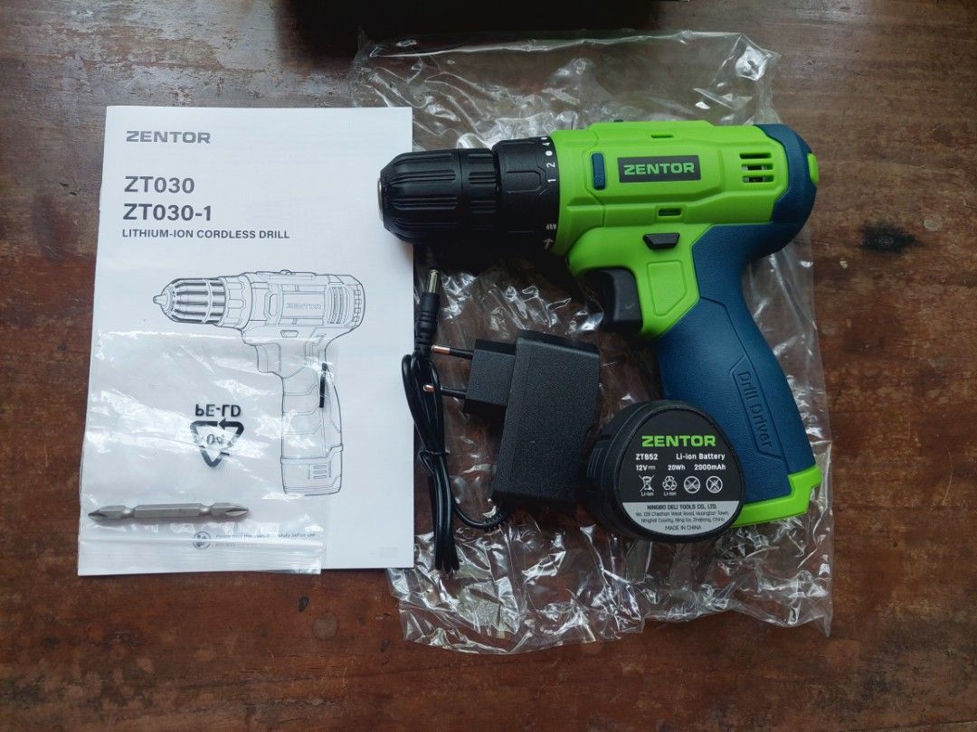 Brand New Zentor Cordless Drill Driver (Category: Construction Tools & Equipment) located in Rizal. Submitted by laniscollection (Listing ID 1448544269, Image 2). Description: Brand New Cordless Drill 1pc. Battery 1pc. Charger 1pc. attachment (Flat and Philips) Loc: San Mateo, Rizal Ship via jnt, lalamove.