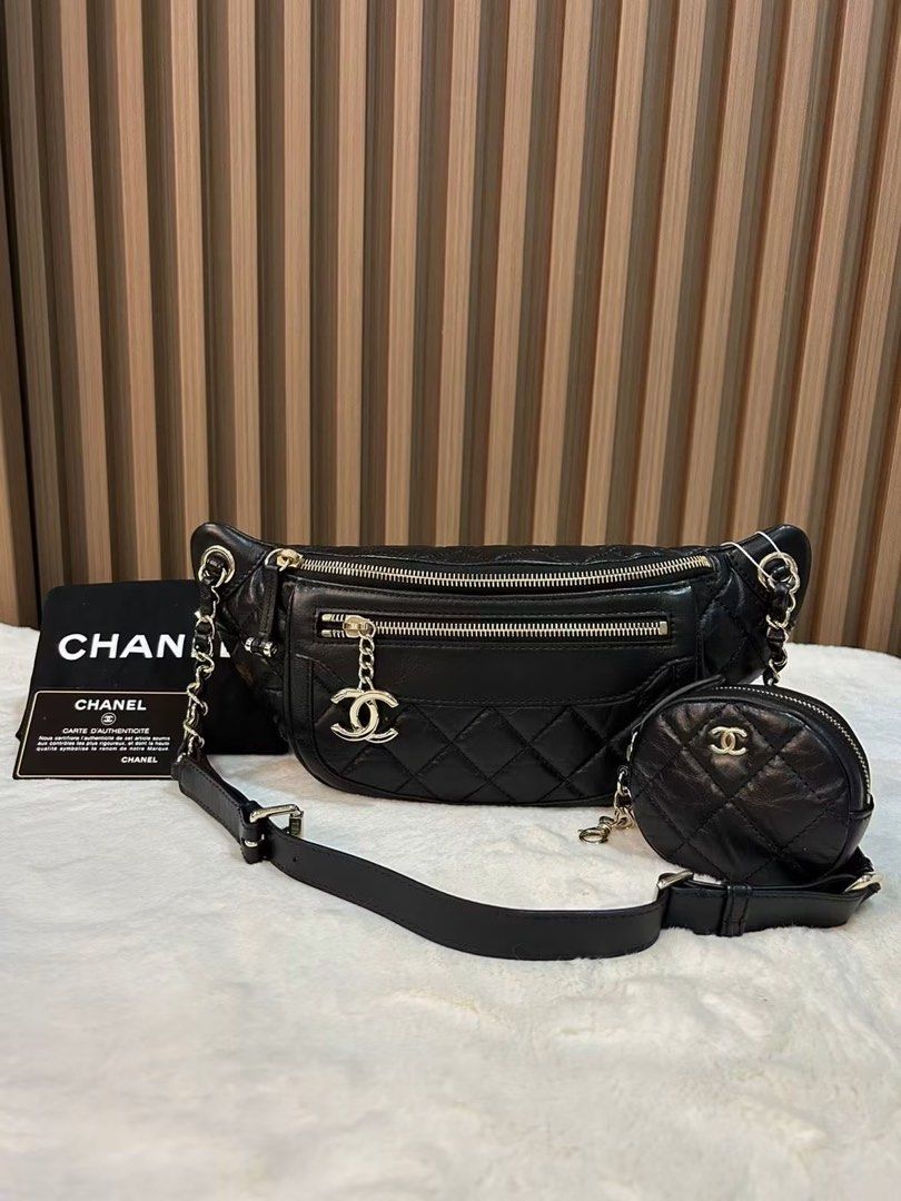 C H A N E L Bumbag with Pouch (Category: Luxury Bags & Wallets) located in Manila. Submitted by bagislifeshop (Listing ID 1448523441, Image 1). Description: ☑️ Available in Pampanga ✅Series 28 ✅Condition: 9/10 ✅Material: Aged calf leather in GHW ✅Colour: Black ✅Dimension: 27 X 14 X 6CM ✅Inclusions: dustbag,hologram intact and authenticity card .