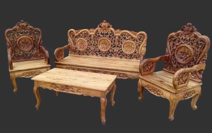 Cleopatra Sala set (Category: Sofas) located in Manila. Submitted by carmelites36250 (Listing ID 1448576193, Image 2). Description: Cleopatra Sala Set with very intricate carvings. Made of very thick solid Narra Wood. Restored and revarnished. Ready to use. Get it for only P36,450 Size 3 Seater L64 x W23 x SH16 x H46 Single Seater L24 x W23 x SH16 x H46 Center Table.