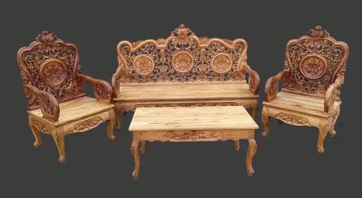 Cleopatra Sala set (Category: Sofas) located in Manila. Submitted by carmelites36250 (Listing ID 1448576193, Image 1). Description: Cleopatra Sala Set with very intricate carvings. Made of very thick solid Narra Wood. Restored and revarnished. Ready to use. Get it for only P36,450 Size 3 Seater L64 x W23 x SH16 x H46 Single Seater L24 x W23 x SH16 x H46 Center Table.