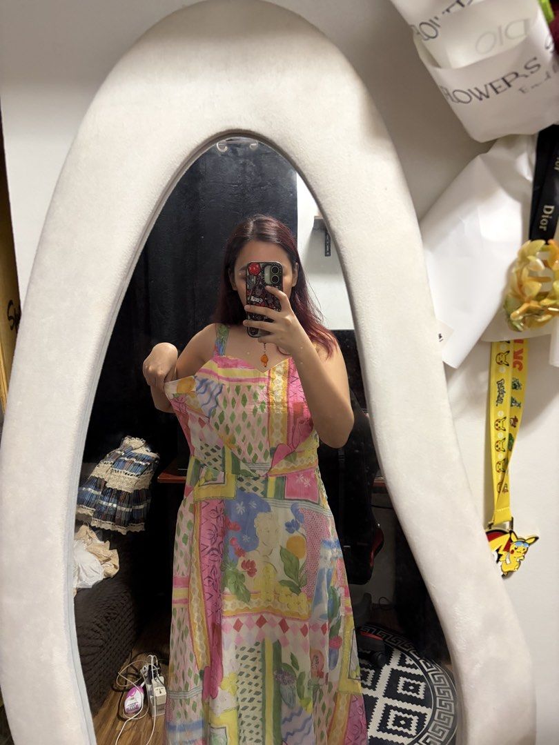 Colorful Patchwork Maxi Dress (Category: Dresses) located in Norzagaray. Submitted by gabandre (Listing ID 1448555900, Image 2). Description: - Flowy maxi dress - Vibrant patchwork print with floral & geometric patterns - Colors: Pink, Yellow, Blue, Green - Square neckline - Spaghetti straps - Lightweight and airy fabric - Ideal for warm weather, casual outings, or beach days For Large to XL My size: Bust 34, Waist 32.