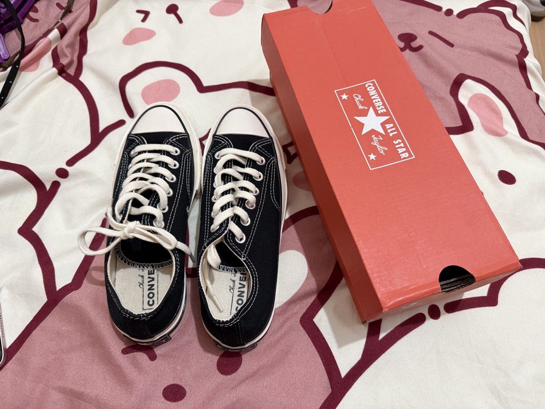Converse Chuck 70 Ox Black/Black/Egret (Category: Sneakers) located in General Santos City (Dadiangas). Submitted by chickenjoycee (Listing ID 1448528783, Image 1). Description: - Classic black Converse Chuck 70 Ox - Low-top style - Size: 6.5 Women's / 4.5 Men's - Comes with original box - Ideal for everyday wear.