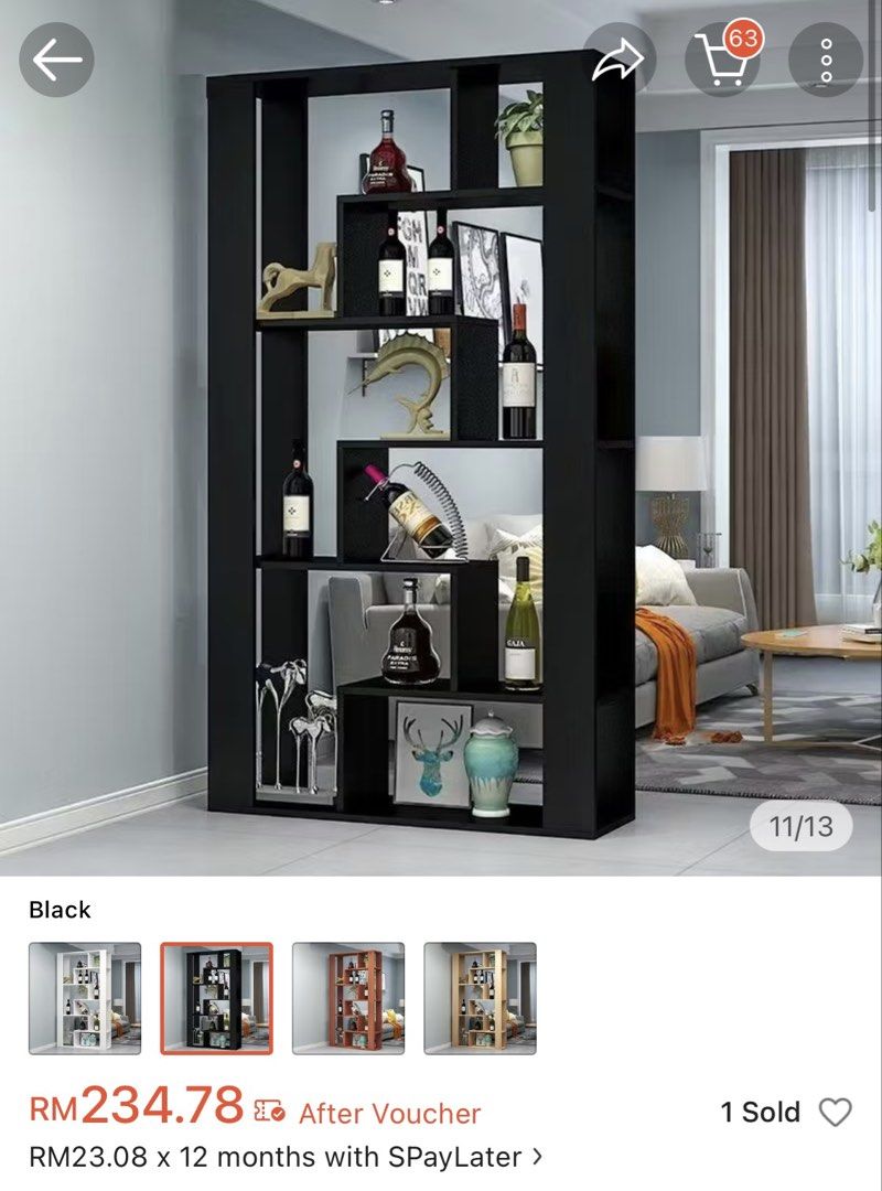 Divider Black Display shelf (Category: Shelves, Cabinets & Racks) located in Kuala Lumpur. Submitted by lunamooni (Listing ID 1448493899, Image 3). Description: divider L 120 x W 30 x H 180 cm wood black oak pick up only setapak/wangsa maju.