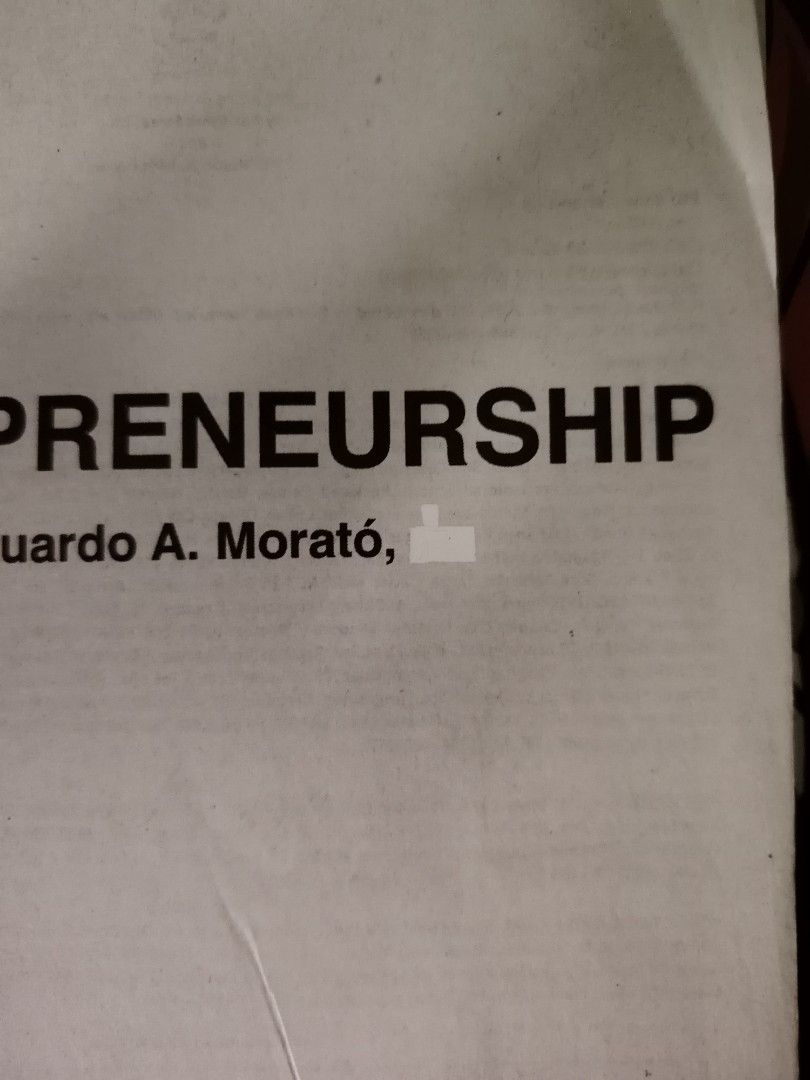 Entrepreneurship 1st Edition Preloved (REX) (Category: Textbooks) located in Tacloban City. Submitted by dotsiboi000 (Listing ID 1448559641, Image 3). Description: Copyright Yr 2016; Reprinted Yr 2018 Has acetate/book cover Issue: 1. Has minimal writings/marks (less than 5 pages) 2. May nakasulat sa (base of the book).