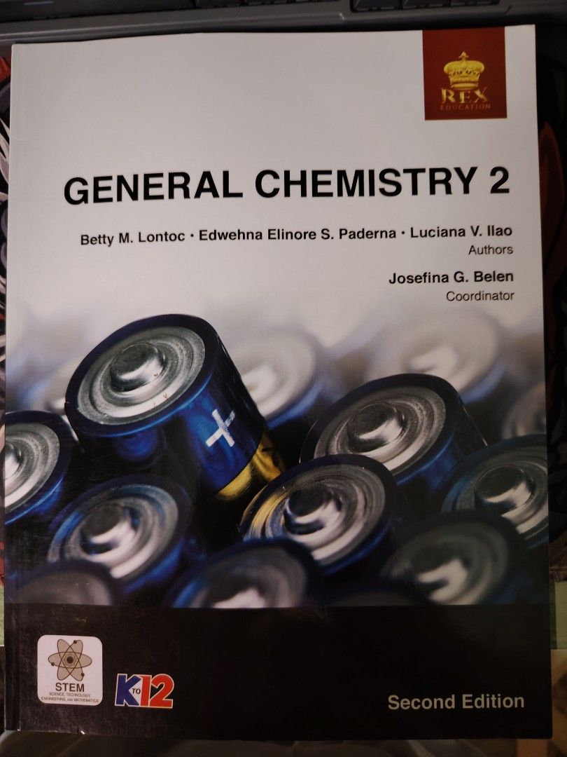 General Chemistry 2 - 2nd Edition (REX) (Category: Textbooks) located in Tacloban City. Submitted by dotsiboi000 (Listing ID 1448551097, Image 1). Description: Copyright Yr 2022; Reprinted Yr 2023 No acetate/book cover No writings/marks No ISSUE 4 stocks available...