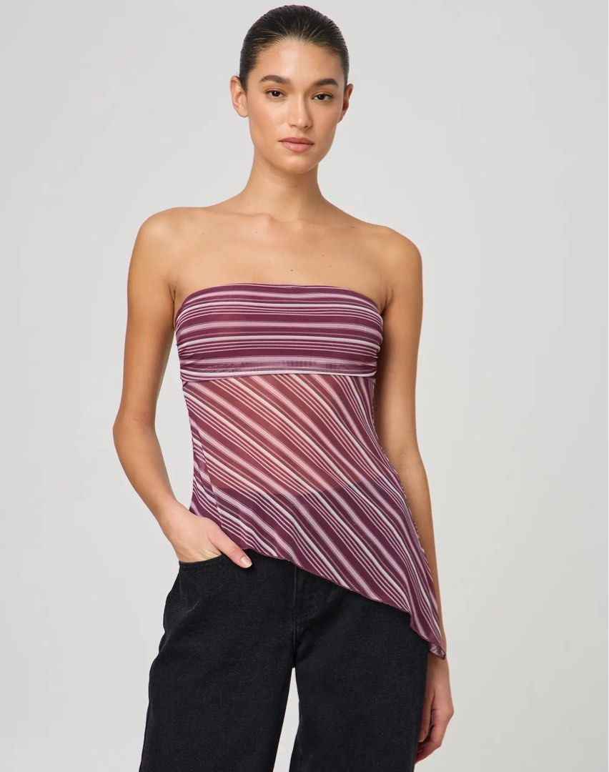 GLASSONS ASYMMETRIC STRAPLESS PRINT STRIPES TOP (Category: Sleeveless) located in Caloocan City. Submitted by yvonclothes (Listing ID 1448637797, Image 1). Description: Authentic and bought Php 2,000 from the website CURRENTLY SOLD OUT.
