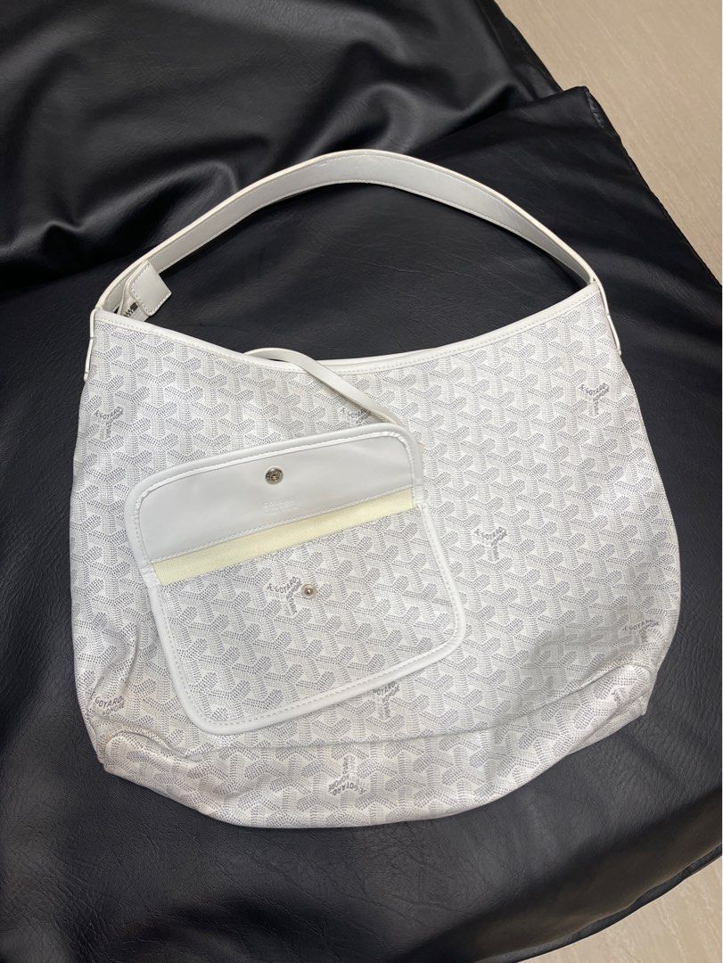 Goyard White Monogram Hobo Bag with Pouch (Category: Luxury Bags & Wallets) located in Lupao. Submitted by jennylynda42204 (Listing ID 1448623198, Image 1). Description: - Authentic White Goyard Hobo Bag - Classic all-over monogram pattern - Detachable front pouch with snap button closure - Main compartment with zipper closure - Made in France - Clean interior.