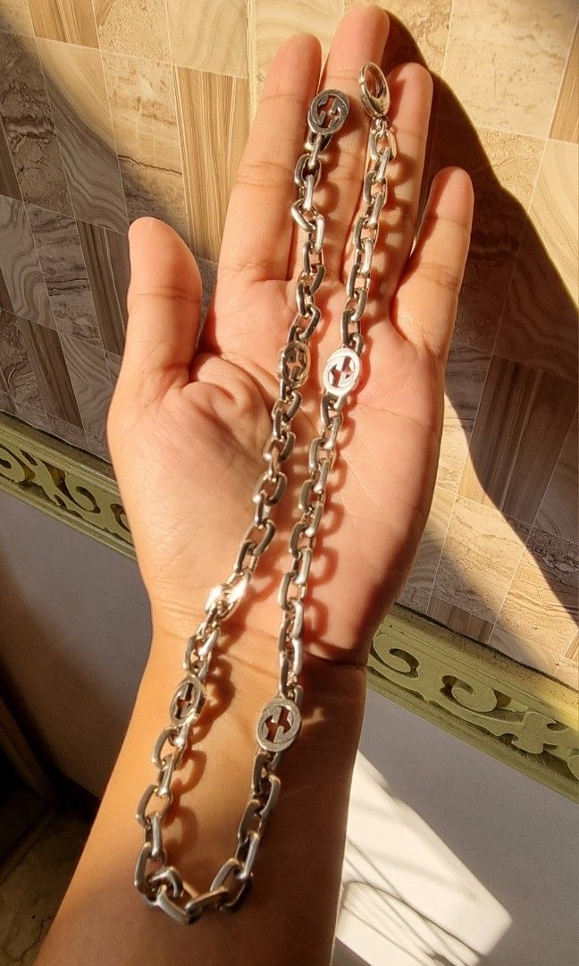 Gucci Interlocking G Necklace Silver (Category: Necklaces) located in Pasay City. Submitted by 4lesstuff (Listing ID 1448553924, Image 3). Description: Gucci necklace Silver tone chain with interlocking G details Versatile for everyday or special occasions.