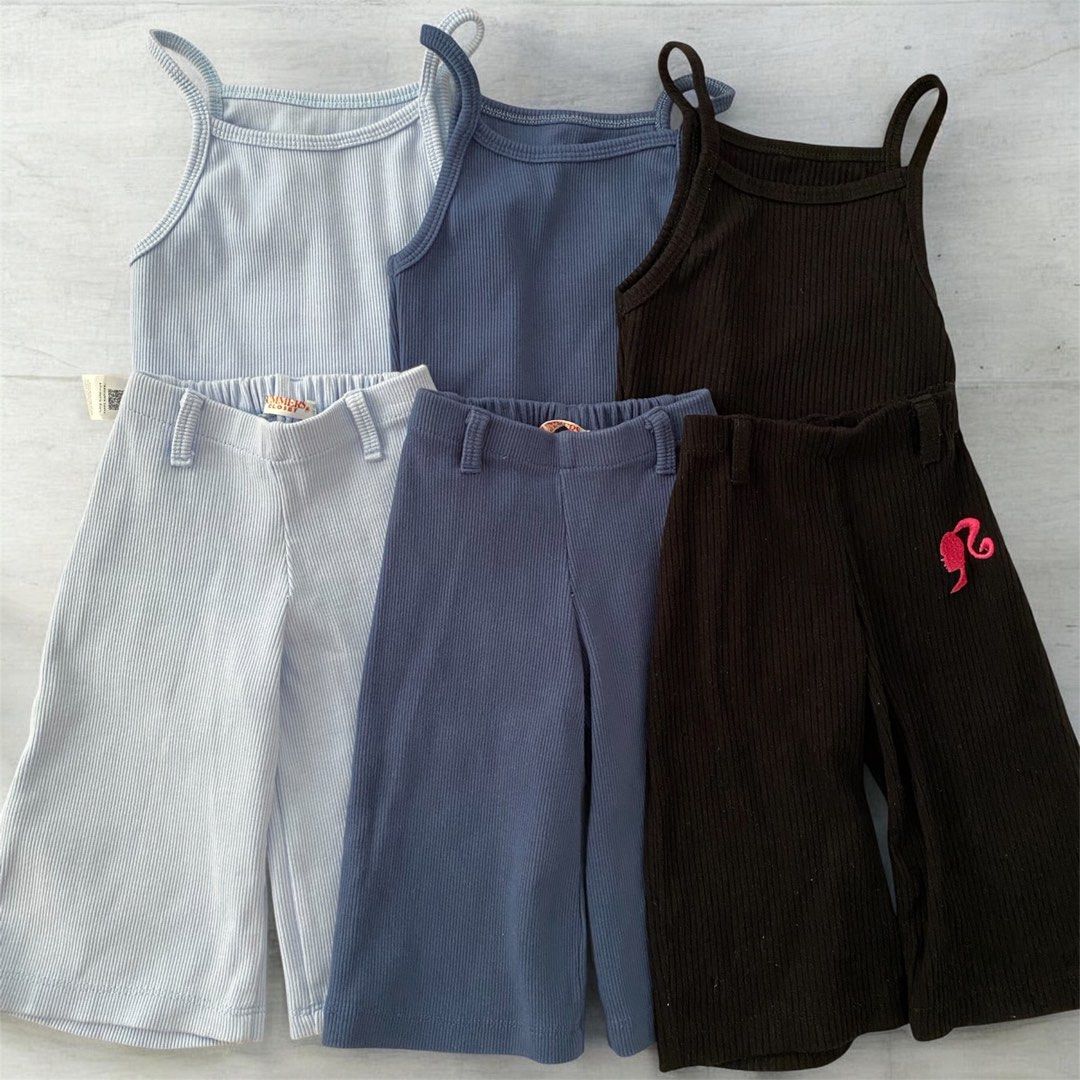 HALTER & WIDELEG TERNO/COORDS (Category: Babies & Kids Fashion) located in Bacolor. Submitted by xiaolongbye (Listing ID 1448556548, Image 1). Description: • ribbed tank top and wide leg “pants”. • elastic waistband for easy wear. • cotton knitted fabric fits 6-12m up to 18m if petite baby (check size chart) *last photo baby blue, denim blue, & black - 150 each 400 take all (super like new condi) beige & white - SOLD .