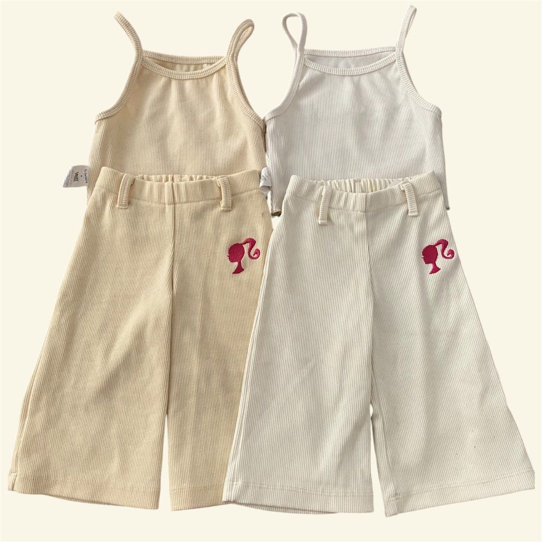 HALTER & WIDELEG TERNO/COORDS (Category: Babies & Kids Fashion) located in Bacolor. Submitted by xiaolongbye (Listing ID 1448556548, Image 2). Description: • ribbed tank top and wide leg “pants”. • elastic waistband for easy wear. • cotton knitted fabric fits 6-12m up to 18m if petite baby (check size chart) *last photo baby blue, denim blue, & black - 150 each 400 take all (super like new condi) beige & white - SOLD .