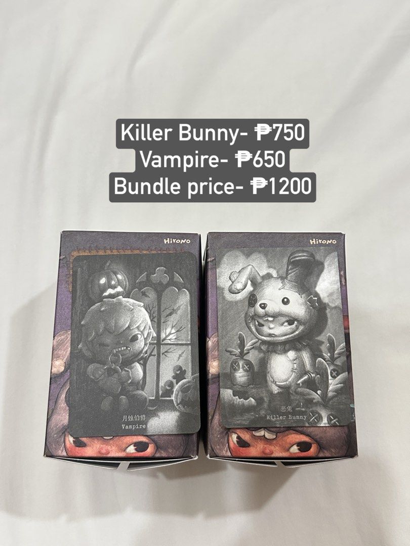 HIRONO SEALED FOIL (Category: Designer & Blind Box Toys) located in Manila. Submitted by inorikim (Listing ID 1448521249, Image 1). Description: Hirono Killer Bunny, Hirono Vampire, Hirono Fading, Hirono Parasite, Hirono Robot, Hirono Float 📍Las Piñas.