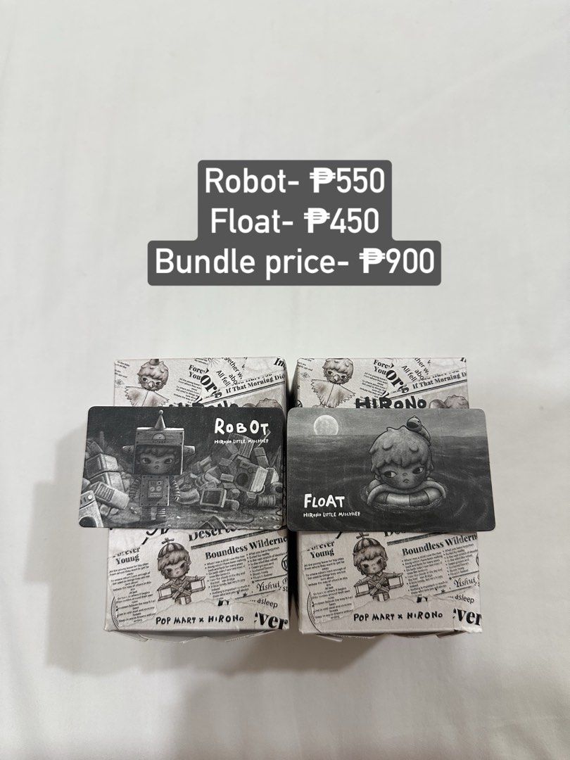 HIRONO SEALED FOIL (Category: Designer & Blind Box Toys) located in Manila. Submitted by inorikim (Listing ID 1448521249, Image 3). Description: Hirono Killer Bunny, Hirono Vampire, Hirono Fading, Hirono Parasite, Hirono Robot, Hirono Float 📍Las Piñas.