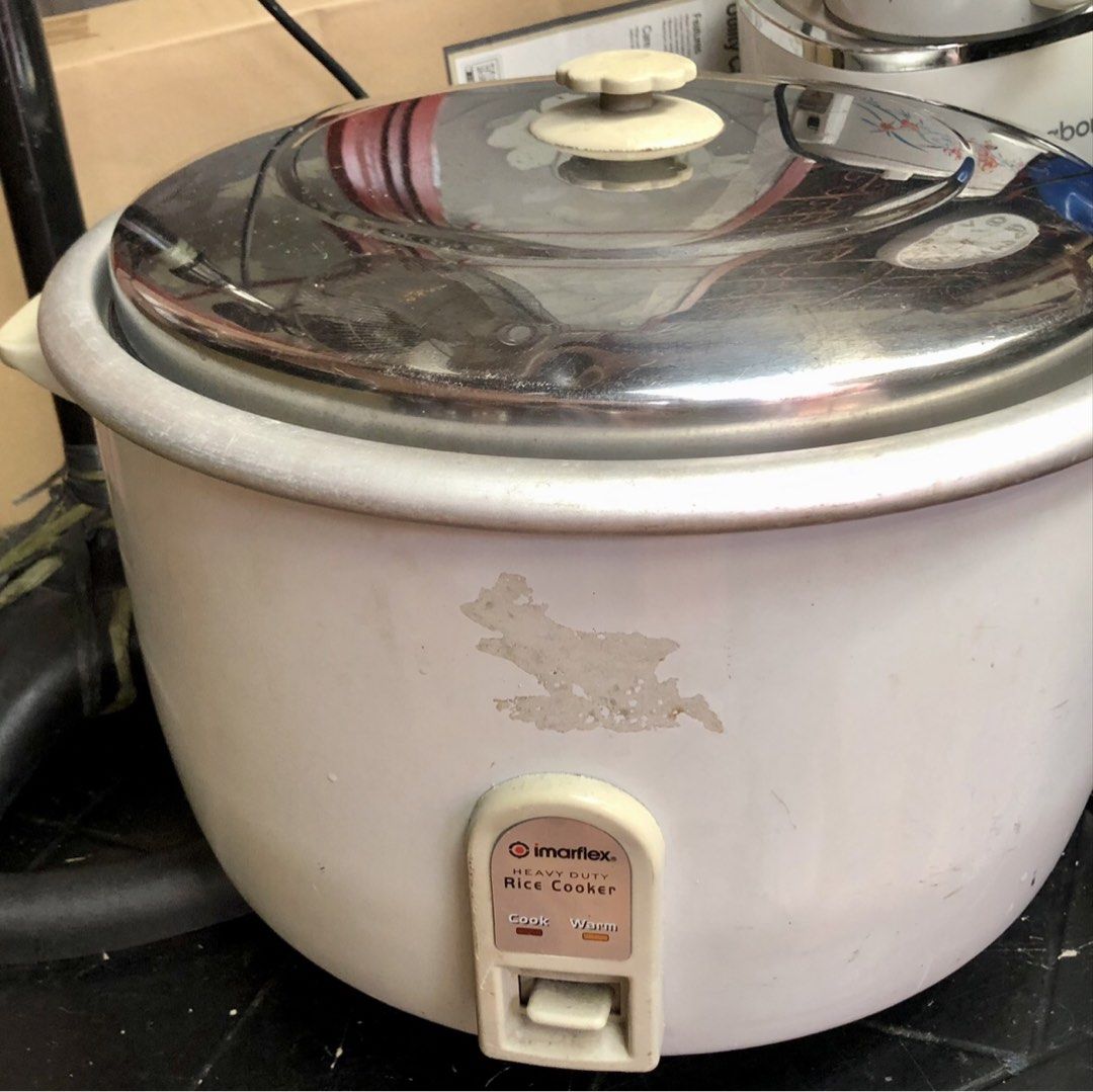 Imarflex Heavy Duty Rice Cooker (Category: Cookers) located in Quezon City. Submitted by polluxfineshop (Listing ID 1448543368, Image 1). Description: - Imarflex Heavy Duty Rice Cooker - White exterior with stainless steel lid - Features 'Cook' and 'Warm' settings - Fully functional and works well - Ideal for everyday cooking needs - Price slightly negotiable.