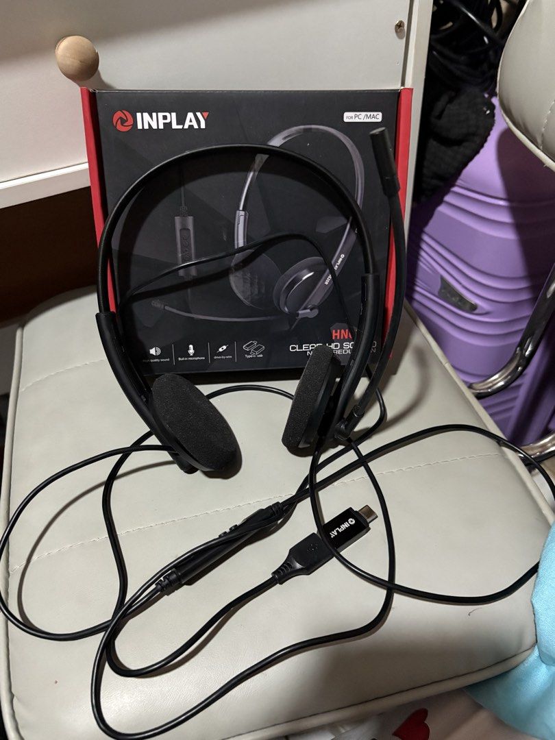 INPLAY HN-PC20R USB-C Headset with Microphone for PC/Mac (Category: Headphones & Headsets) located in Lingayen. Submitted by lotus.archives (Listing ID 1448691264, Image 2). Description: - INPLAY Headset with Microphone - Connects via USB-C - Compatible with PC and Mac - Crystal clear sound for calls and online meetings - Lightweight design for all-day comfort - Includes original box (only used for submitting requirements for VA, hindi na nagamit