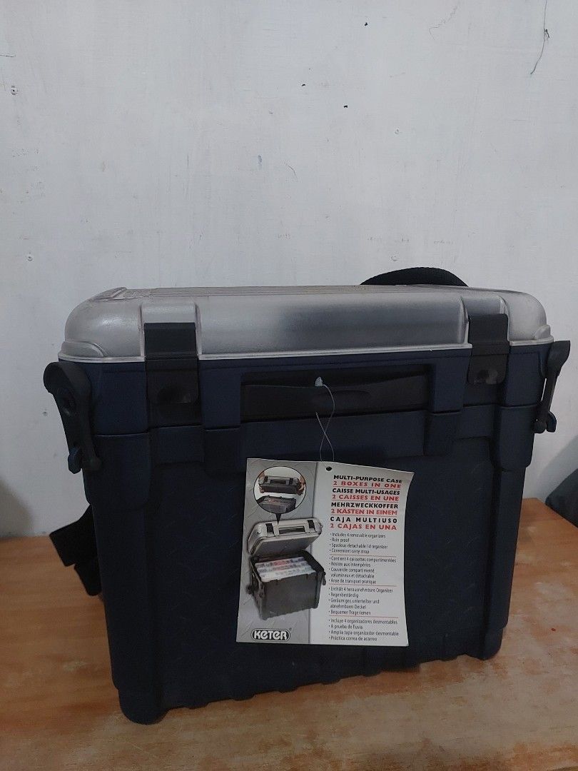KETER Blue Plastic Organizer Tool Box with Compartments (Category: Storage Boxes & Baskets) located in Quezon City. Submitted by jpnvintageonline (Listing ID 1448545105, Image 1). Description: - Blue KETER organizer box - Multiple compartments inside - Clear lid for easy visibility - Secure latches - Minor external scuffs from storage - Ideal for organizing tools, craft supplies, or small items.