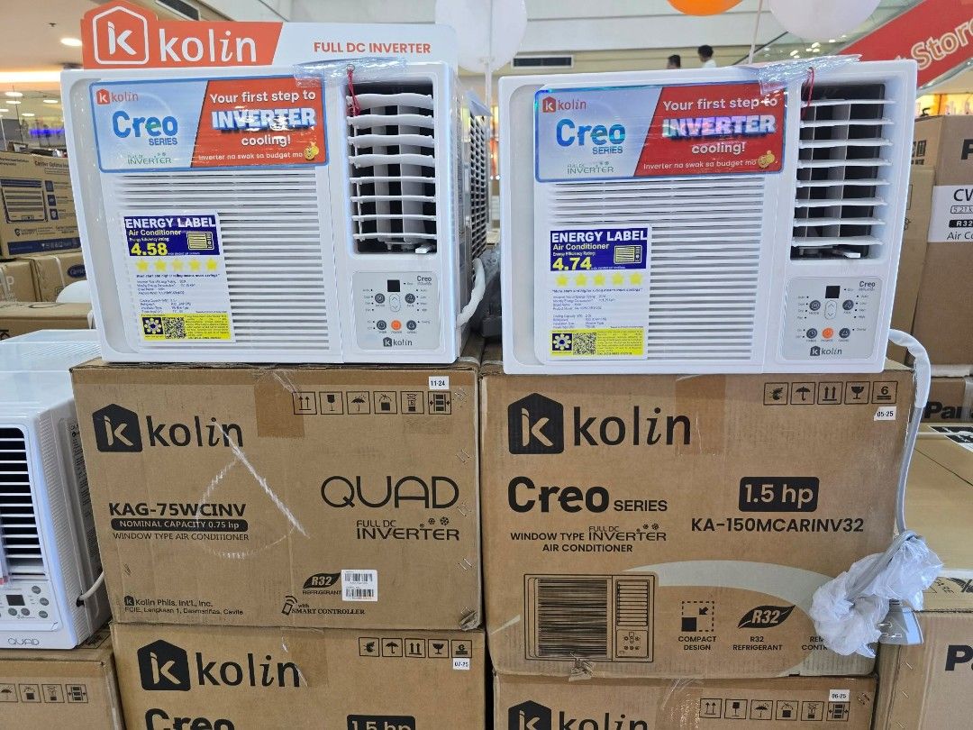 KOLIN WINDOW TYPE AIRCON (NON INVERTER AND INVERTER TYPE) (Category: Air Conditioning and Heating) located in Manila. Submitted by chuck_claros (Listing ID 1448675136, Image 2). Description: KOLIN WINDOW TYPE AIRCON INVERTER TYPE AND NON INVERTER (MANUAL AND WITH REMOTE) ☑️BRAND NEW FACTORY SEALED UNIT WITH OFFICIAL SALES INVOICE AND WARRANTY ◽(MANUAL 🔹NON INVERTER) .6 hp - KA 60MEMC32 - 8,990 .8 hp - KAM 75CMC32 - 11,990 1 hp - KAM 95CMC32 - 13