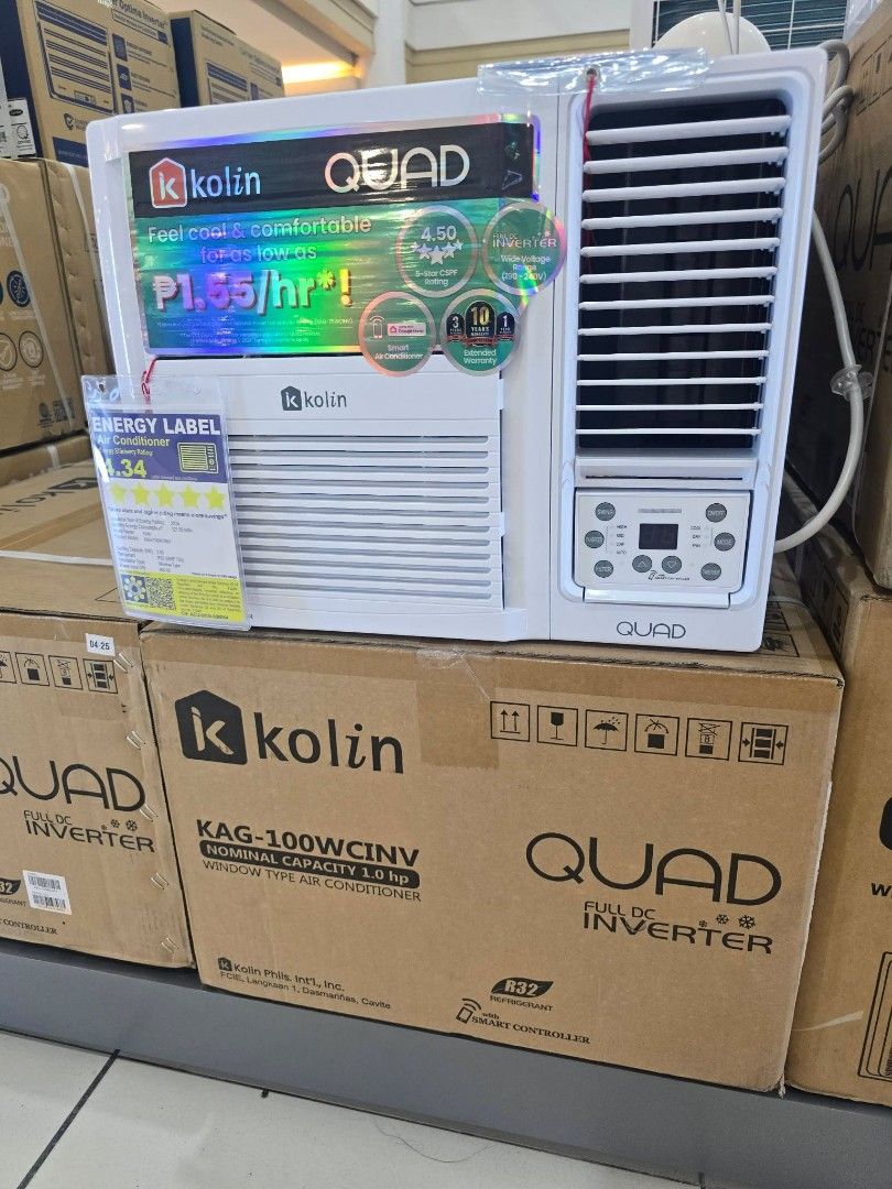 KOLIN WINDOW TYPE AIRCON (NON INVERTER AND INVERTER TYPE) (Category: Air Conditioning and Heating) located in Manila. Submitted by chuck_claros (Listing ID 1448675136, Image 3). Description: KOLIN WINDOW TYPE AIRCON INVERTER TYPE AND NON INVERTER (MANUAL AND WITH REMOTE) ☑️BRAND NEW FACTORY SEALED UNIT WITH OFFICIAL SALES INVOICE AND WARRANTY ◽(MANUAL 🔹NON INVERTER) .6 hp - KA 60MEMC32 - 8,990 .8 hp - KAM 75CMC32 - 11,990 1 hp - KAM 95CMC32 - 13