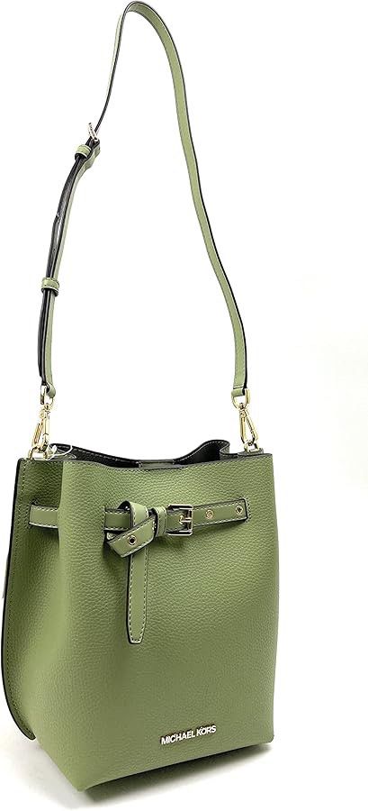 Michael Kors Green Leather Bucket Bag (Category: Luxury Bags & Wallets) located in San Mateo. Submitted by eunoiaclothingph2.0 (Listing ID 1448605865, Image 3). Description: MK Emilia Drawstring Bucket Bag in Light Sage - Authentic Michael Kors green leather bucket bag - Features an adjustable strap with elegant gold hardware - Secure tie closure with a stylish buckle detail - Iconic Michael Kors logo prominently displayed on the front - Ideal fo