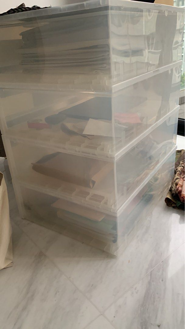 Muji set of 4 Stackable Clear Plastic Storage Drawer Boxes