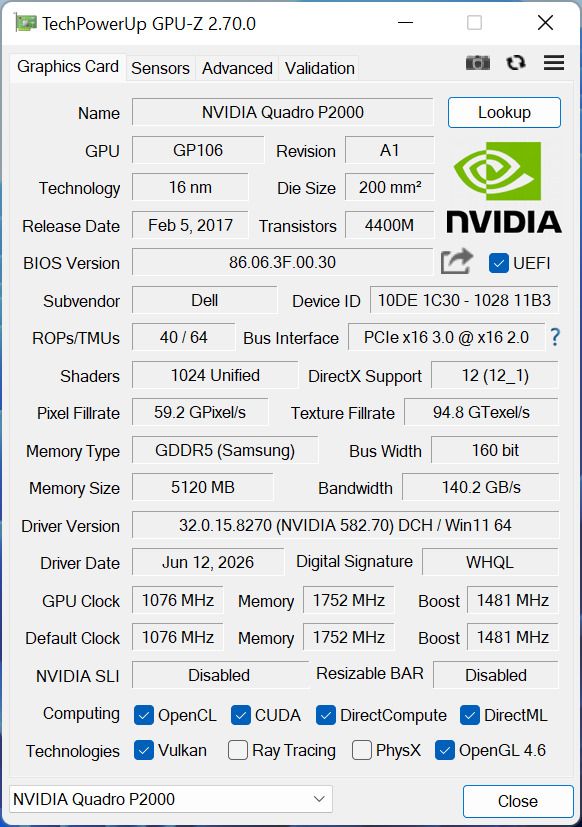 NVIDIA Quadro P2000 Graphics Card505014555342295046