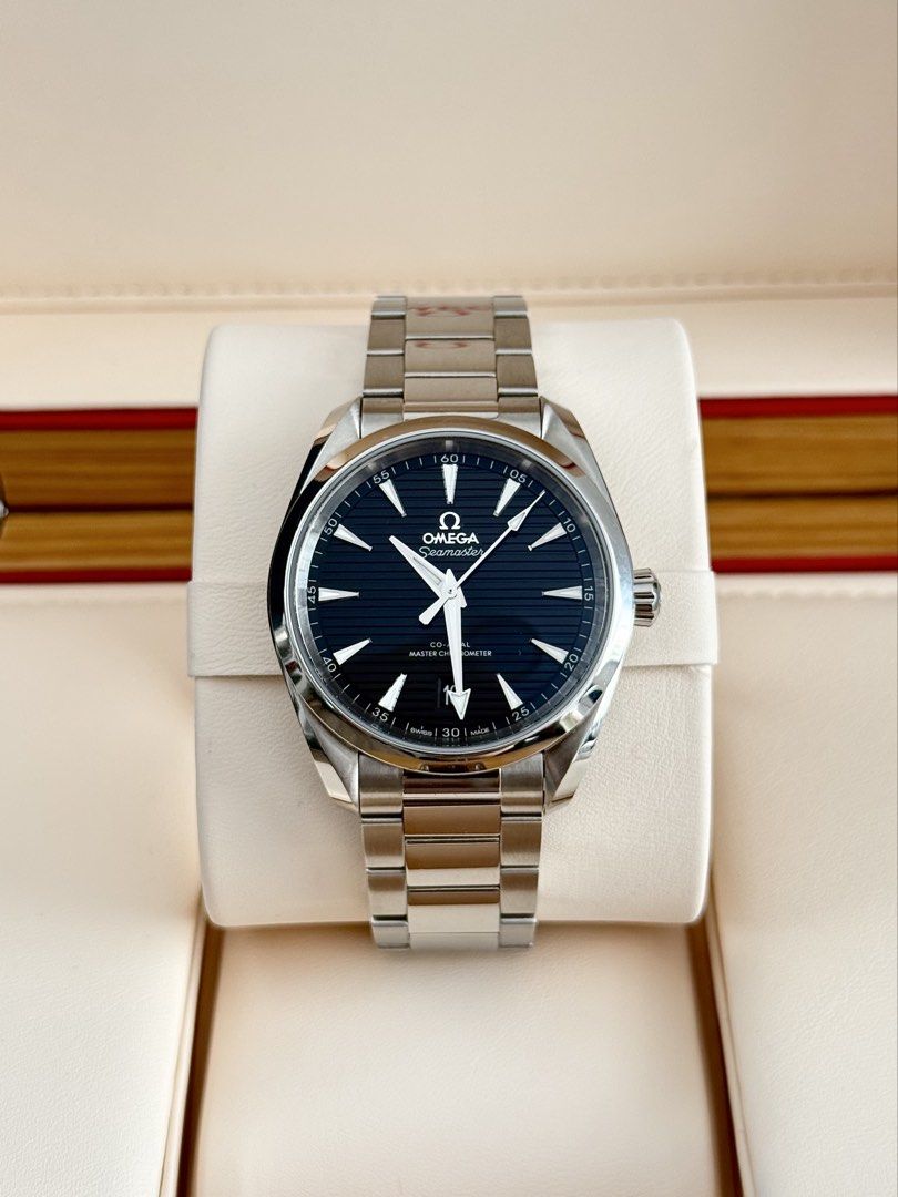Omega Seamaster Aqua Terra 150m 38mm (Category: Luxury Watches) located in Antipolo. Submitted by authoritytimepieces (Listing ID 1448615792, Image 1). Description: Omega Seamaster Aqua Terra 150m 38mm The perfect sized Aqua Terra 🥂 299,000 Ref # 220.10.38.20.01.001 Year 2024 Under warranty until 2029 Complete full set, extra strap and official receipt from local AD Discontinued model Black “teak” dial 38 MM Automatic movement Co-axial Cal..8800