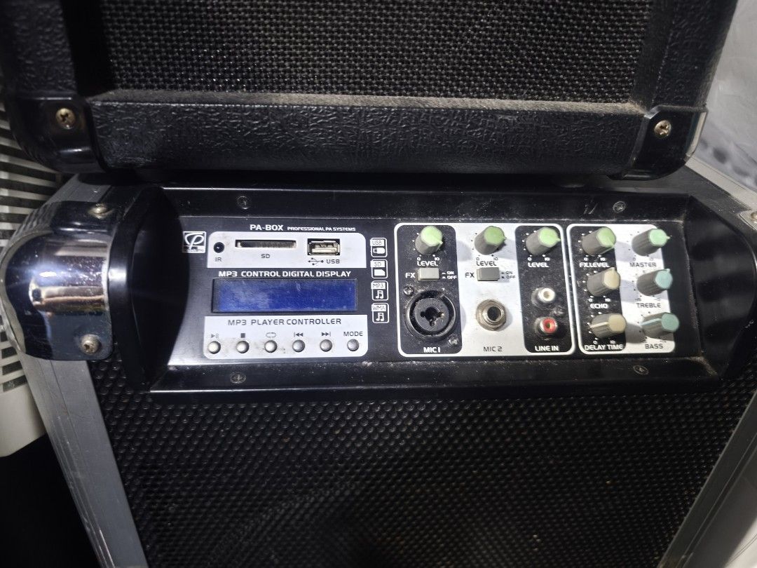 PA-20X Professional Powered Speaker with MP3 Player (Category: Soundbars, Speakers & Amplifiers) located in Baguio. Submitted by ShekinahCaitnCraig (Listing ID 1448542503, Image 2). Description: Classic Pro PA-Box - PA-B0X Professional PA System - Built-in MP3 player with digital display - Supports USB and SD card input From Japan 110v Issue: need palitan ng Battery .