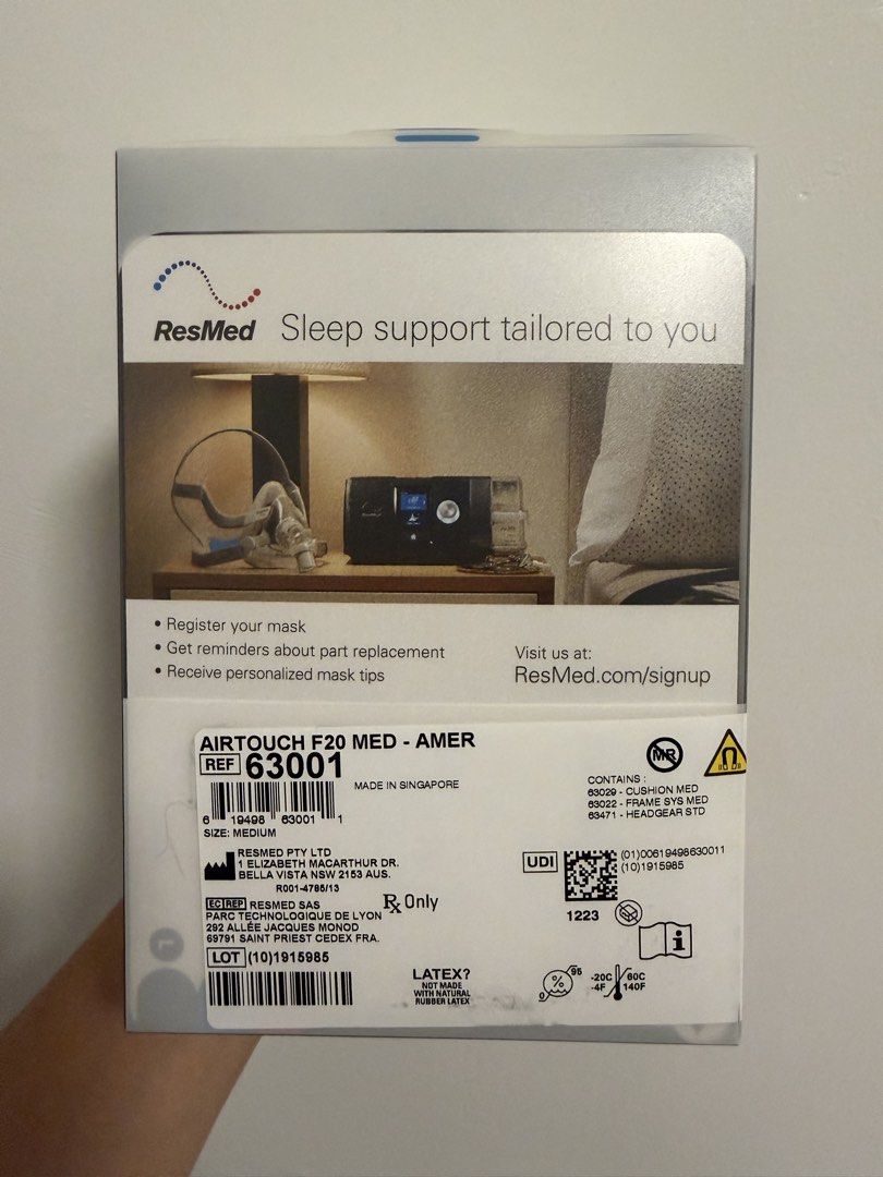 Resmed AirTouch F20 (Medium) Full Face Mask |Sealed & bnew) (Category: Medical Supplies & Tools) located in Manila. Submitted by openboxllc (Listing ID 1448574420, Image 3). Description: Authentic Resmed F20 Airtouch F20 Medium Bnew & Sealed.