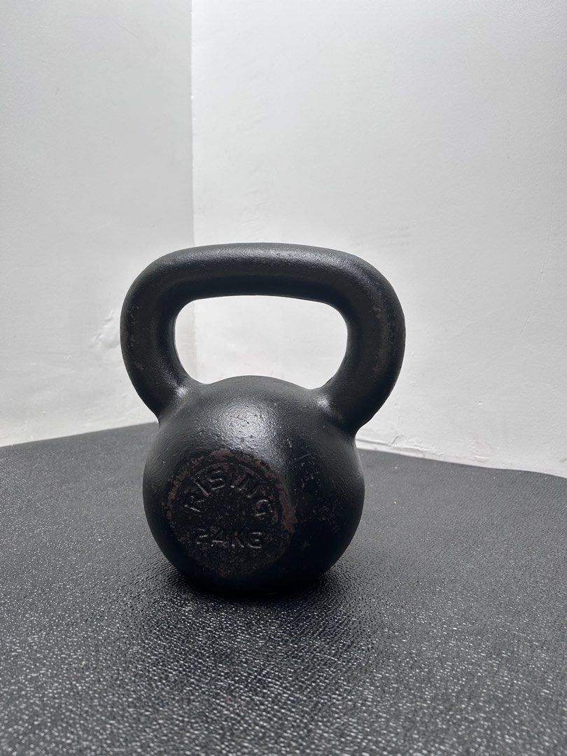 RISING 24KG Kettlebell (Category: Weights & Dumbbells) located in Quezon City. Submitted by My_Santos (Listing ID 1448497574, Image 1). Description: - RISING 24kg Kettlebell - Solid Cast Iron Construction - Ideal for Strength Training & Cardio Workouts - Minor scuffs and rust spots from normal use - Perfect for home gym setup RFS: Decluttering Buyer to shoulder sf.