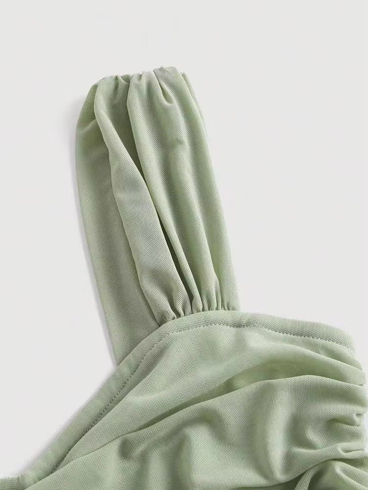 Sage Green Solid Ruched Wide Straps Top | Sleeveless top | Mesh Top (Category: Sleeveless) located in San Jose. Submitted by chicselection_ (Listing ID 1448510115, Image 3). Description: Bust: 32-24 - Features wide shoulder straps - Sweetheart neckline - Ruched bodice design - Made with stretchable mesh fabric and double lining - With rubber stopper for a more secure fit - Straps can be worn on the shoulders or off-shoulder for a more dramatic lo