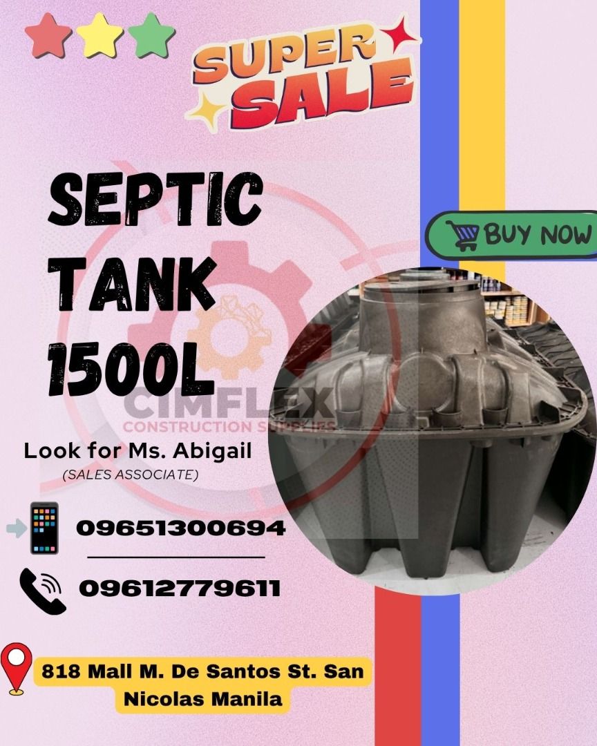 Septic Tank 1500L BESTANK (Category: Construction Tools & Equipment) located in Caloocan City. Submitted by cimflex_abigail26 (Listing ID 1448557822, Image 1). Description: .