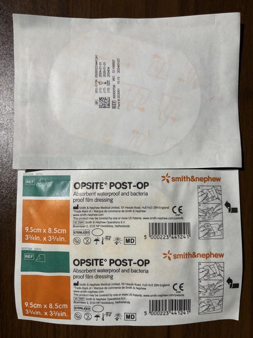 Smith & Nephew OPSITE POST-OP Absorbent Dressing (9.5cm x 8.5cm) (Category: Medical Supplies & Tools) located in Manila. Submitted by rosel2001 (Listing ID 1448536503, Image 2). Description: - Size: 9.5cm x 8.5cm (3 3/4in x 3 3/8in) per dressing - Features: Waterproof, Bacteria-Proof, Absorbent - Ideal for post-operative wound care - Condition: Unopened and sealed.