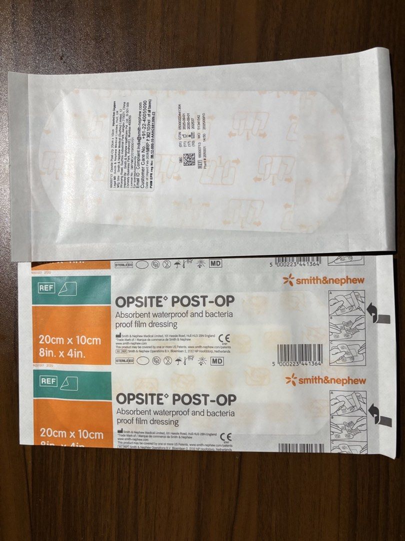 Smith & Nephew Opsite Post-Op Absorbent Dressing 20cm x 10cm (Category: Medical Supplies & Tools) located in Manila. Submitted by rosel2001 (Listing ID 1448536963, Image 2). Description: - Each pack contains 1 dressing - Absorbent, waterproof, and bacteria-proof film - Size: 20cm x 10cm (8in x 4in) - Perfect for post-operative wound care.