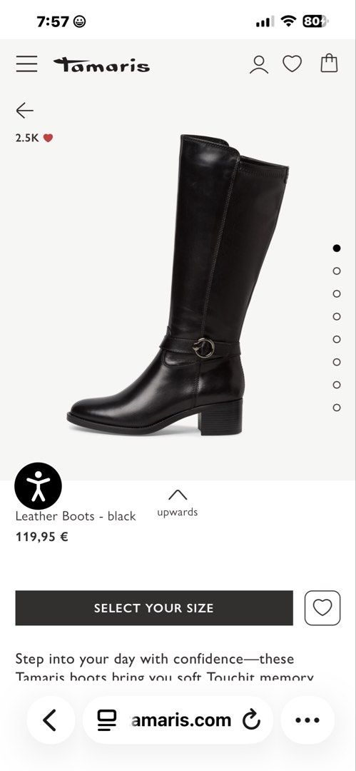 Tamaris Leather Boots - Black (Category: Boots) located in Makati City. Submitted by decluttercentral (Listing ID 1448484246, Image 2). Description: PRE-LOVED KNEE HIGH BOOTS! Brand: Tamaris (German brand) Original Price: P9000 - Classic black leather knee-high boots - Comfortable block heel - Subtle buckle detail around the ankle - Features soft Touchit memory for enhanced comfort - Perfect for everyday wear, easily dressed up or down.