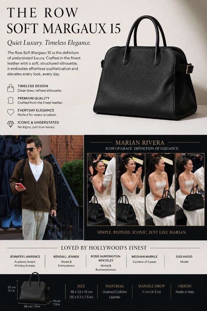 THE ROW SOFT MARGAUX 15 BAG (Category: Luxury Bags & Wallets) located in Bulacan. Submitted by HersMinePhils. (Listing ID 1445629978, Image 1). Description: THE ROW SOFT MARGAUX 15 from LE BON MARCHE Paris The Quiet Luxury Icon Chosen by the World's Most Stylish Women Not all luxury bags need loud logos to make a statement. The THE ROW Margaux Bag is the definition of old money elegance, quiet luxury, and timeless sophistication. Crafted with exc
