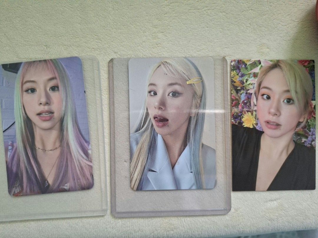 TWICE Chaeyoung Photocards Set (Category: K-Wave Merchandise) located in Manila. Submitted by ninyagauri24333 (Listing ID 1448557207, Image 1). Description: - Three (3) official TWICE Chaeyoung photocards - All cards are kept in protective sleeves - Ideal addition to any ONCE's collection - Features cute images of Chaeyoung - Grab these rare finds for your collection!.