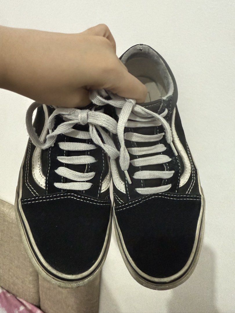 Vans Old Skool Black White Suede Canvas Sneakers (Category: Sneakers) located in Mandaluyong City. Submitted by whitemoveout (Listing ID 1448684103, Image 2). Description: - Classic Vans Old Skool sneakers - Black suede and canvas upper - Iconic white side stripe - White laces and soles - Shows normal signs of wear on soles and uppers - Plenty of life left for your next adventure!.