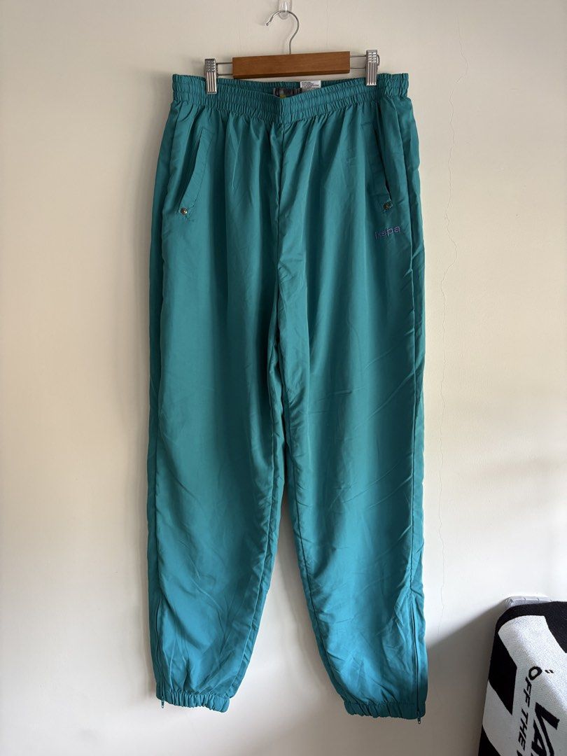 Vintage 80s/90s Pants Joggers (Category: Other Bottoms) located in Taguig. Submitted by trashpalace_ (Listing ID 1448577169, Image 1). Description: Vintage IXSPA joggers. Teal color. Size L. 80s/90s style. Elastic waist, drawstring. .