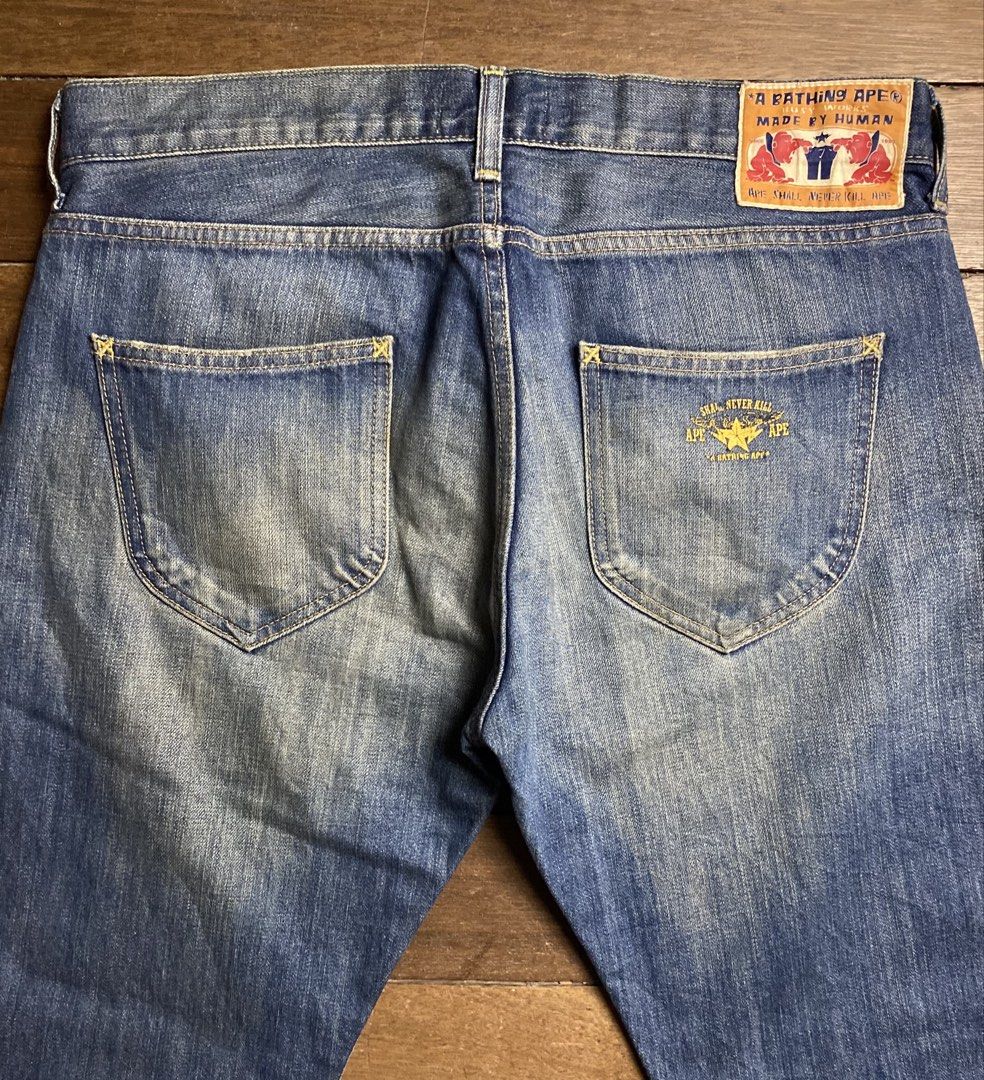 VINTAGE BAPE - Made by Human Denim Pants (Category: Jeans) located in Manila. Submitted by hippiesph (Listing ID 1448695466, Image 2). Description: VINTAGE BAPE - Made by Human Denim Pants Authentic Still in vgood condition Size: Medium on tag Dimes: 34 waistline , 41.5 length , 8 leg opening Price: 3,299 + sf or best offer 📩.