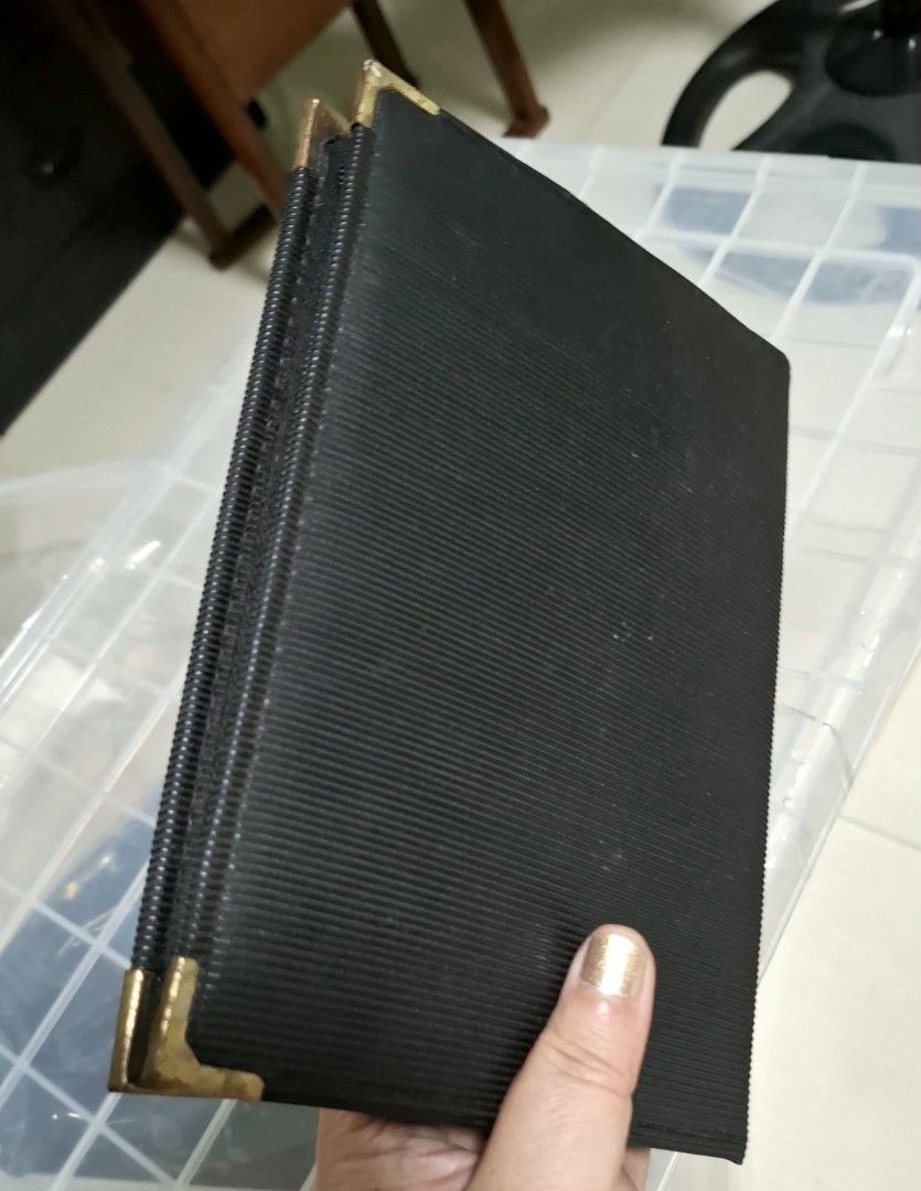 Vintage Black Portable Stationery Kit with Tools (Category: Stationery & School Supplies) located in Don Carlos. Submitted by PphiXi_Finds (Listing ID 1448582097, Image 2). Description: - Compact black stationery kit - Includes scissors, stapler, ruler, paper clips, rubber bands, and note paper - Small pouch with school supplies (paper clips, rubberband - Durable brass corner protectors - Secure zipper closure - Ideal for travel or desk organizat