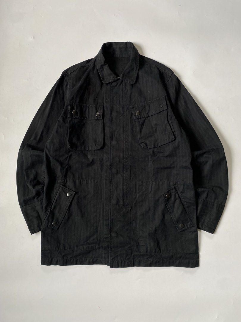 Vintage Herringbone Utilitarian Military Field Jacket (Category: Coats, Jackets and Outerwear) located in Baguio. Submitted by the_gunstore (Listing ID 1448676082, Image 1). Description: Size tagged: M Issue: None Width:21.5 Length:31 Shoulder:17 Sleeve:25.