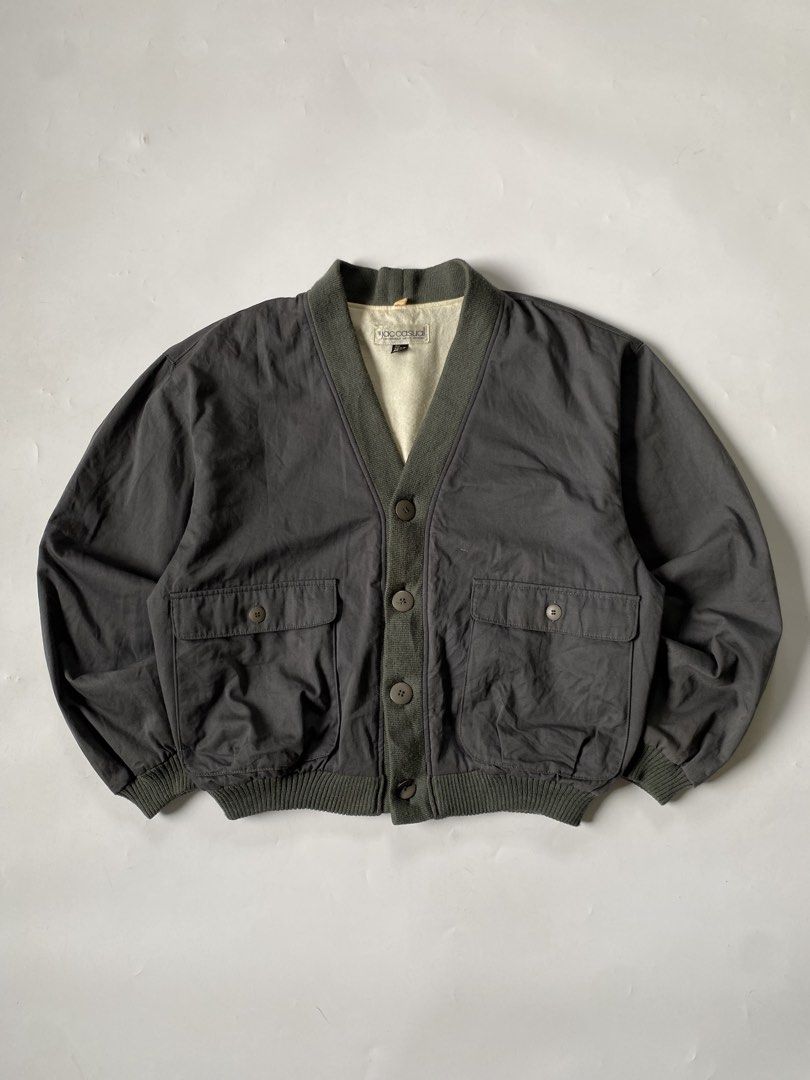 Vintage Jac Casual Cardigan Bomber Jacket (Category: Coats, Jackets and Outerwear) located in Baguio. Submitted by the_gunstore (Listing ID 1448674814, Image 1). Description: Size tagged: L Issue: Broke Button (1) Width:24 Length:24 Shoulder:22 Sleeve:23.