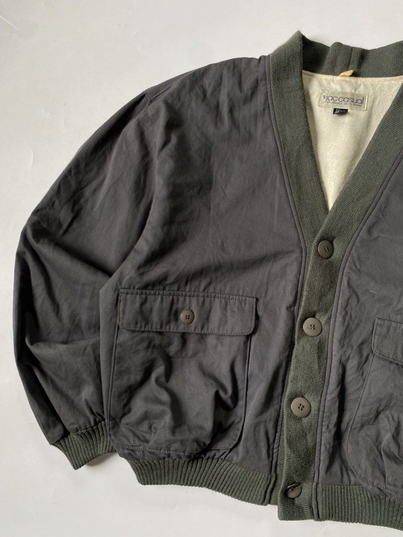 Vintage Jac Casual Cardigan Bomber Jacket (Category: Coats, Jackets and Outerwear) located in Baguio. Submitted by the_gunstore (Listing ID 1448674814, Image 3). Description: Size tagged: L Issue: Broke Button (1) Width:24 Length:24 Shoulder:22 Sleeve:23.
