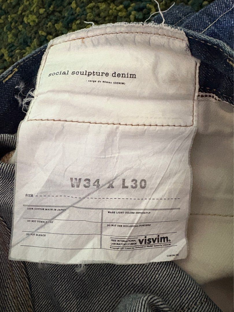 Visvim Denim Jeans W34 L30 (Category: Jeans) located in Taguig. Submitted by trashpalace_ (Listing ID 1448578265, Image 3). Description: - Visvim Social Sculpture Denim Jeans - Size: W34 L30 - Made in Japan - Dark wash denim with subtle fading - Classic five-pocket design - Button fly closure - no damages .