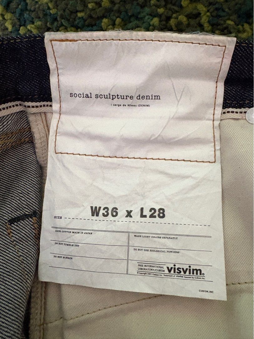 Visvim Denim jeans W36 x L28 (Category: Jeans) located in Taguig. Submitted by trashpalace_ (Listing ID 1448578032, Image 2). Description: - Visvim Social Sculpture Denim Jeans - Made in Japan - 100% Cotton Raw Denim - Size: W36 x L28 - Dark Wash - Classic Five-Pocket Style - Button Fly - High-quality Japanese denim.