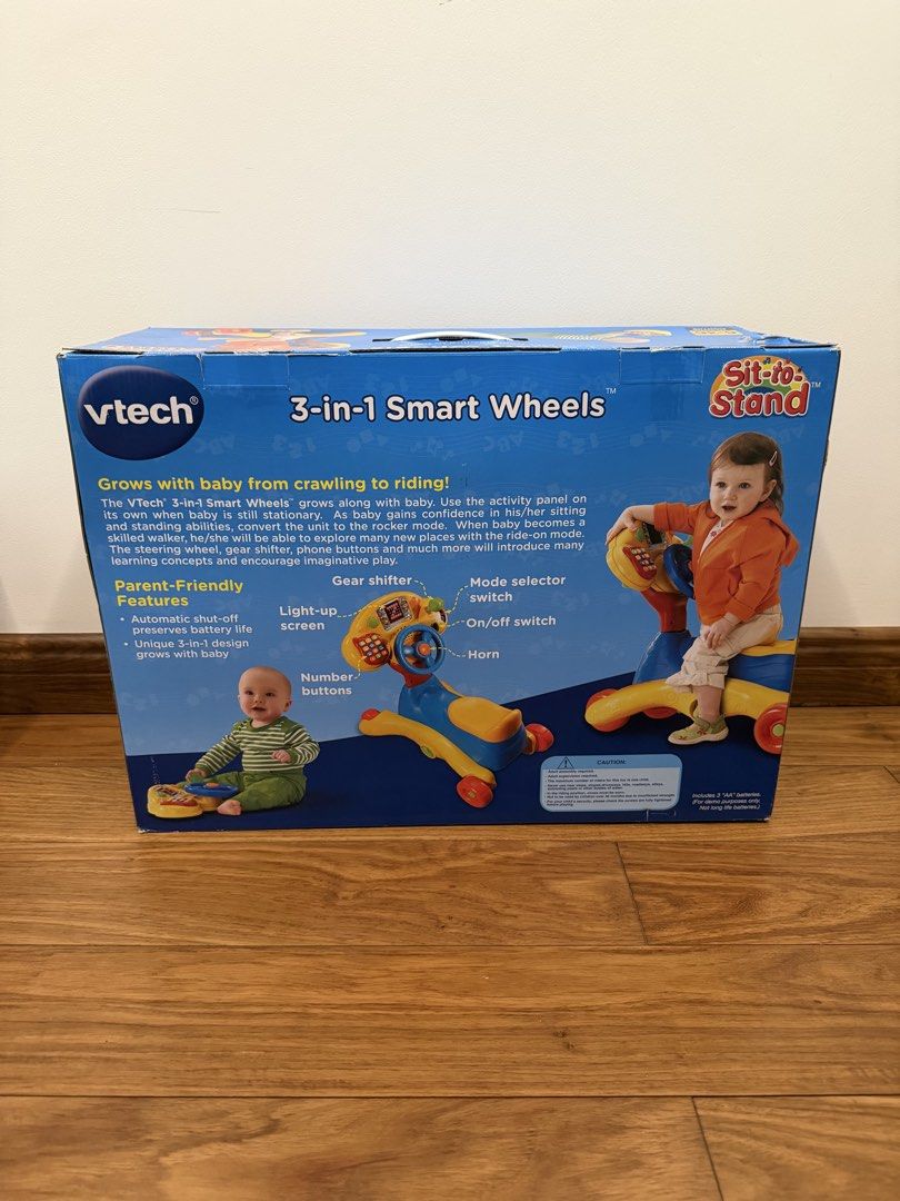 VTech 3-in-1 Smart Wheels Sit-to-Stand Activity Walker Toy (Category: Infant Playtime) located in Caloocan City. Submitted by tidyhome.ph (Listing ID 1448525532, Image 2). Description: - VTech 3-in-1 Smart Wheels toy grows with your baby from crawling to riding! - Versatile design: use as a floor play toy, walker, or ride-on. - Educational: teaches letters, numbers, and animals. - Interactive features: light-up screen, horn, and gear shifter. - S