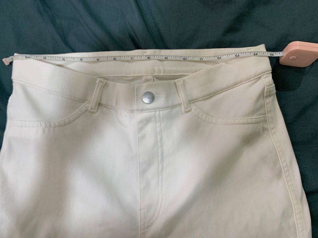 White High-Waisted Straight Leg Pants (Category: Jeans) located in Binan City. Submitted by bentenison (Listing ID 1448567873, Image 3). Description: - Classic white pants - High-waisted style - Straight leg cut - Waist: Approx. 15 inches across - Inseam: Approx. 33 inches - Versatile for everyday wear.