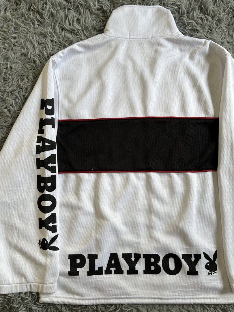 Y2k Playboy Spellout Track Jacket (Category: Coats, Jackets and Outerwear) located in Baguio. Submitted by feelathome (Listing ID 1448649701, Image 3). Description: Y2k Playboy Spellout Track Jacket Tag size: Medium 21x27 Yellow stain issue, still in good 850php.