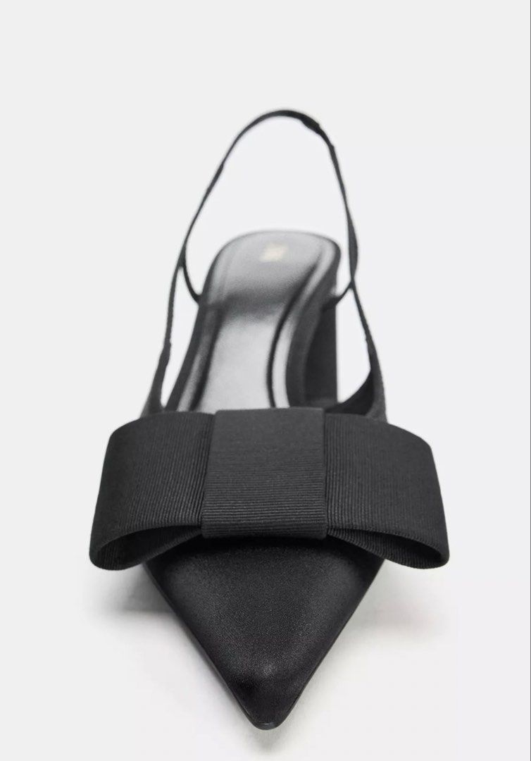 ZARA SLINGBACK HEELS SHOES WITH BOW (Category: Heels) located in Pasig City. Submitted by redeem (Listing ID 1448534802, Image 3). Description: Available on hand‼️ BNWT‼️ With Dust Bag‼️ SIZE: 38 DESCRIPTION: Slingback shoes with a wide heel. Bow detail on the front. Back strap. Heel height: 6.5 cm / 2.5”.