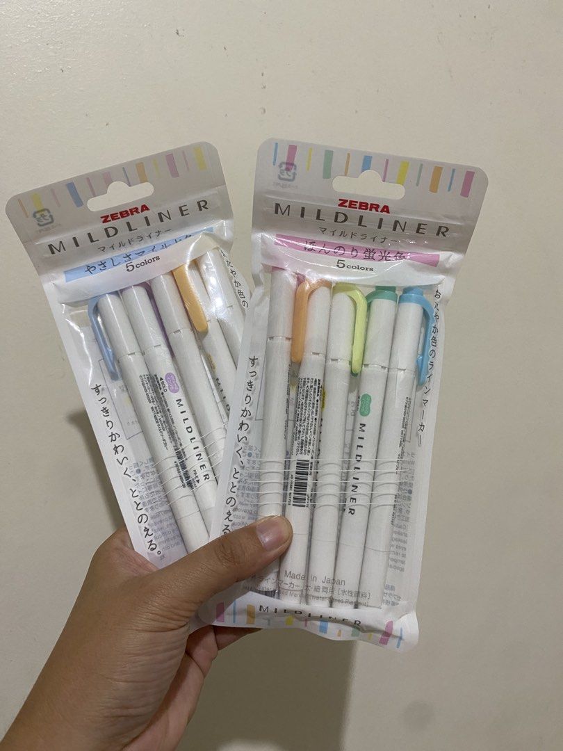 Zebra Mildliner Highlighters - 5 Colors (2 Packs) (Category: Stationery & School Supplies) located in Manila. Submitted by k0pimonster (Listing ID 1448665131, Image 1). Description: - Two packs of Zebra Mildliner highlighters included. - Each pack contains 5 popular pastel shades. - Total of 10 unique pastel colors. - Ideal for journaling, studying, and planning. - Fast shipping available..